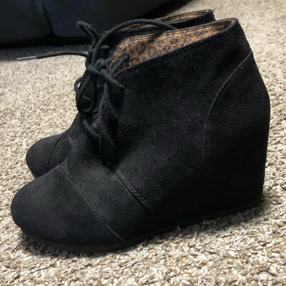 Black suede wedge ankle booties